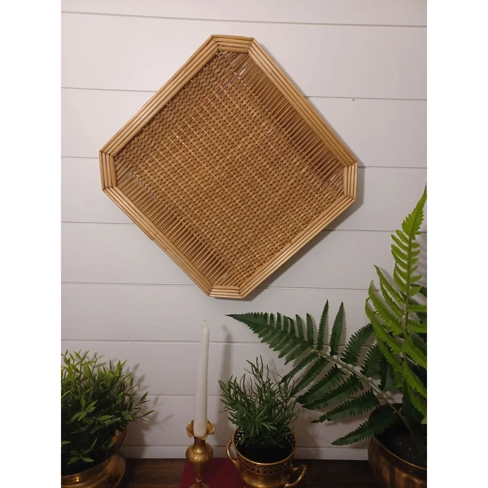 Boho woven bambo/ wicker wall hangings / trays set of 3